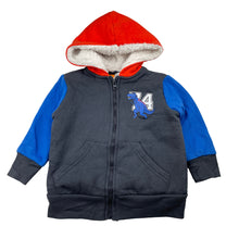 Load image into Gallery viewer, Boys Tilt, thick fleece lined zip hoodie sweater, dinosaur, EUC, size 2,  
