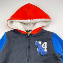 Load image into Gallery viewer, Boys Tilt, thick fleece lined zip hoodie sweater, dinosaur, EUC, size 2,  