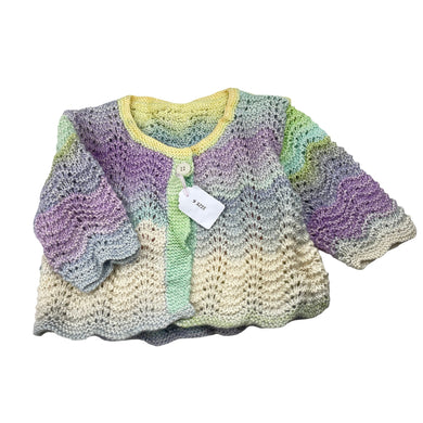 Girls handmade, rainbow knit cropped cardigan, L: 30cm, shoulder to cuff: 22cm, NEW, size 6,  