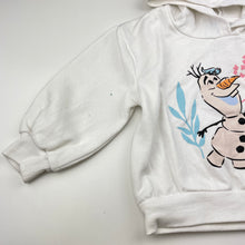 Load image into Gallery viewer, Girls Disney, Frozen Olaf fleece lined hoodie sweater, marks right sleeve, FUC, size 3,  
