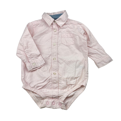 Boys Carters, pink cotton shirtall / romper, GUC, size 0,  