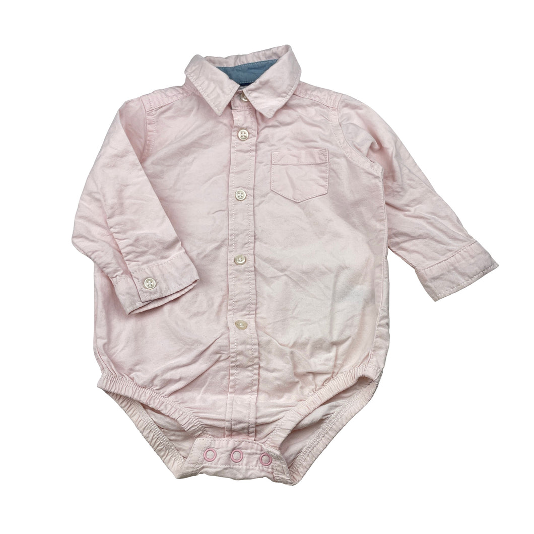 Boys Carters, pink cotton shirtall / romper, GUC, size 0,  
