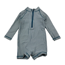 Load image into Gallery viewer, Unisex Baby Berry, striped all-in-one rashie suit, EUC, size 0,  