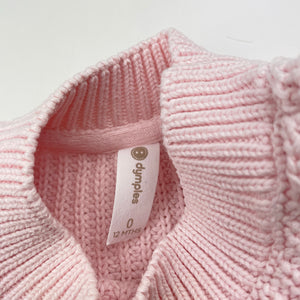 Girls Dymples, pink knitted cotton sweater / jumper, GUC, size 0,  