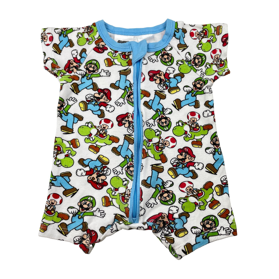Unisex Nintendo, Super Mario cotton zip romper, GUC, size 0000,  