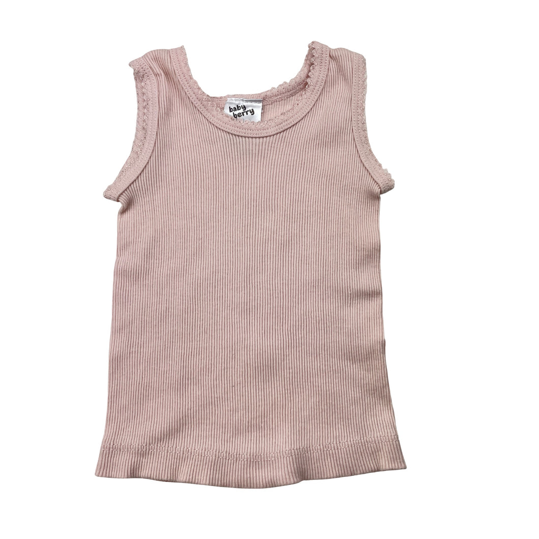 Girls Baby Berry, pink ribbed cotton singlet top, EUC, size 00000,  