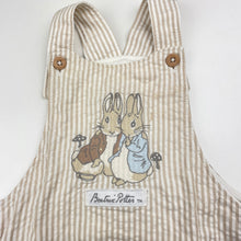 Load image into Gallery viewer, Unisex Beatrix Potter, Peter Rabbit, embroidered cotton romper, small mark on inside bib, GUC, size 0,  