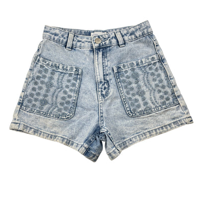 Girls Target, blue denim shorts, W: 29cm across, FUC, size 9,  