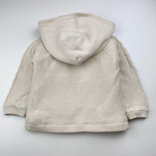 Load image into Gallery viewer, Girls Anko, faux fur lined knit cotton hooded cardigan, blue marks front &amp; back left cuff, FUC, size 1,  