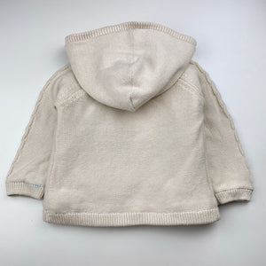 Girls Anko, faux fur lined knit cotton hooded cardigan, blue marks front & back left cuff, FUC, size 1,  