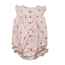 Load image into Gallery viewer, Girls purebaby, embroidered organic cotton romper, marks on front, FUC, size 2,  