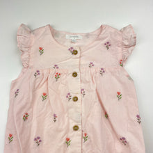 Load image into Gallery viewer, Girls purebaby, embroidered organic cotton romper, marks on front, FUC, size 2,  