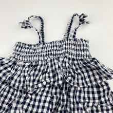 Load image into Gallery viewer, Girls Anko, navy check ruffle summer romper, GUC, size 0,  