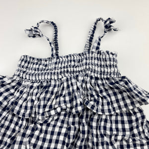 Girls Anko, navy check ruffle summer romper, GUC, size 0,  