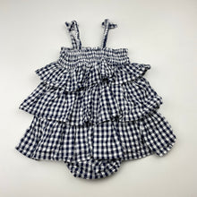 Load image into Gallery viewer, Girls Anko, navy check ruffle summer romper, GUC, size 0,  