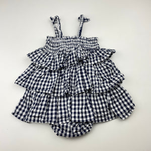 Girls Anko, navy check ruffle summer romper, GUC, size 0,  