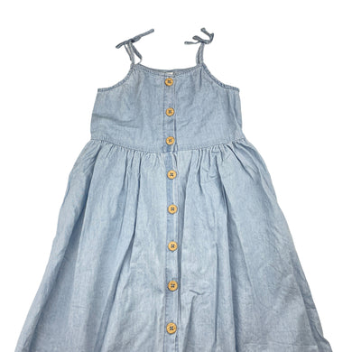 Girls 1964 Denim Co, chambray cotton summer dress, marks back skirt, FUC, size 4, L: 60cm