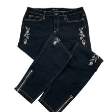 Load image into Gallery viewer, Womens Bardot Denim, embroidered stretch denim cropped pants, W: 38cm across, rise: 22.5cm, Inside leg: 70.5cm, EUC, size 12,  