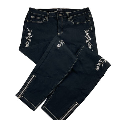 Womens Bardot Denim, embroidered stretch denim cropped pants, W: 38cm across, rise: 22.5cm, Inside leg: 70.5cm, EUC, size 12,  