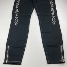 Load image into Gallery viewer, Womens Bardot Denim, embroidered stretch denim cropped pants, W: 38cm across, rise: 22.5cm, Inside leg: 70.5cm, EUC, size 12,  