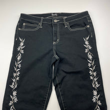 Load image into Gallery viewer, Womens Bardot Denim, embroidered stretch denim cropped pants, W: 38cm across, rise: 22.5cm, Inside leg: 70.5cm, EUC, size 12,  