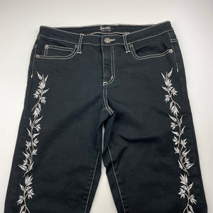 Womens Bardot Denim, embroidered stretch denim cropped pants, W: 38cm across, rise: 22.5cm, Inside leg: 70.5cm, EUC, size 12,  