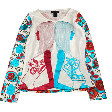 Womens Custo Barcelona, cotton long sleeve top, metallic print, L: 51cm, armpit to armpit: 42cm, shoulder to cuff: 54cm, EUC, size M,  