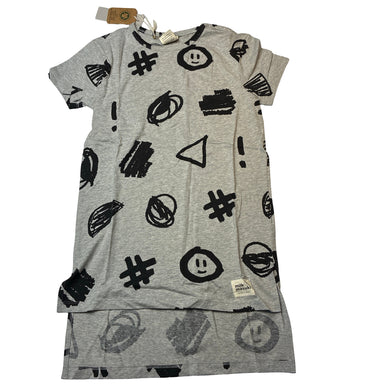 Girls Milk & Masuki, organic cotton blend box tee dress, hashtags, NEW, size 6, L: 60cm at front