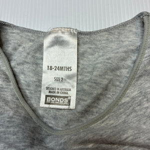 Unisex Bonds, grey marle stretchy singletsuit romper, FUC, size 2,  
