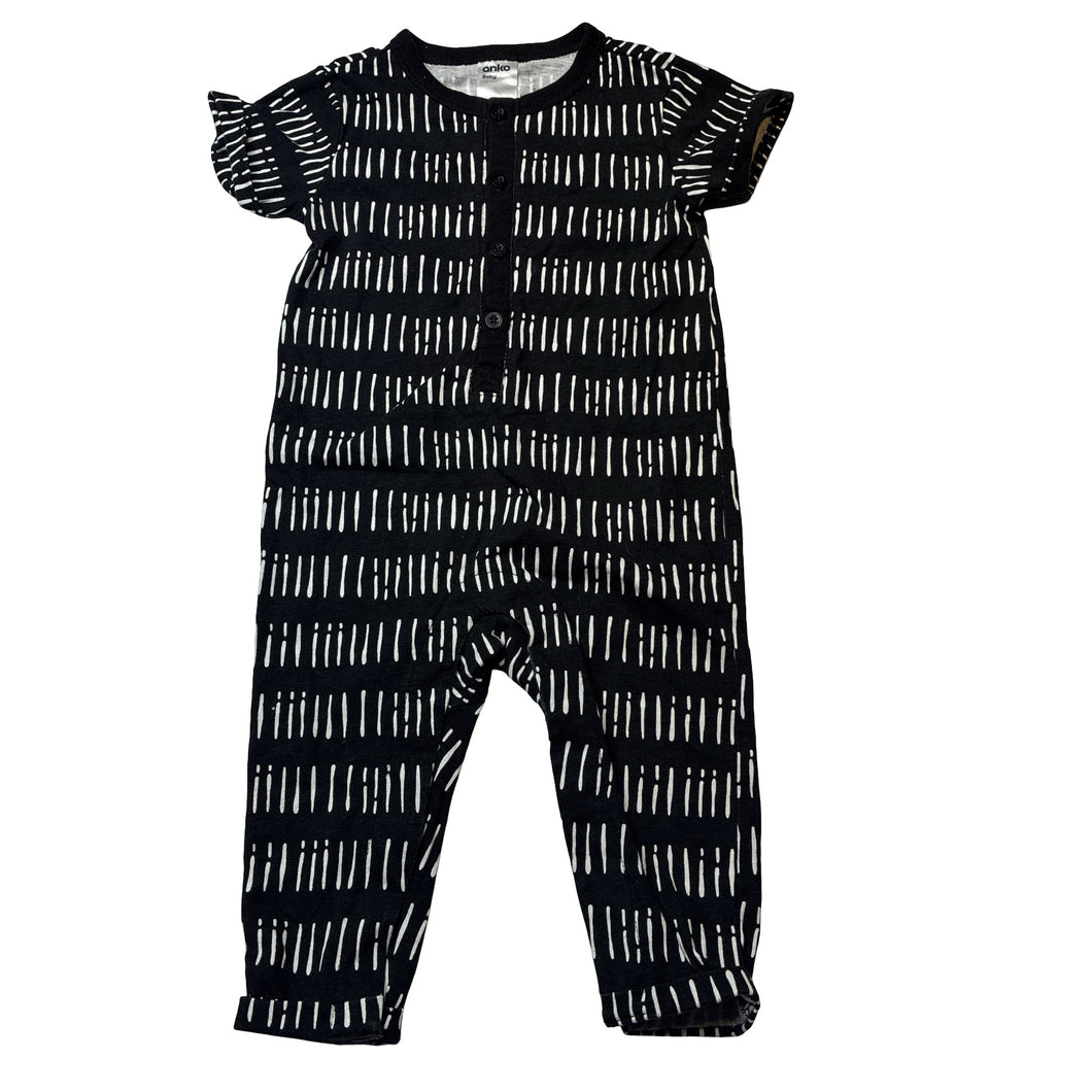 Unisex Anko, black & white cotton romper, GUC, size 0,  