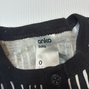 Unisex Anko, black & white cotton romper, GUC, size 0,  