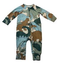 Load image into Gallery viewer, Boys Target, stretchy organic cotton blend zip romper, dinosaurs, EUC, size 00,  