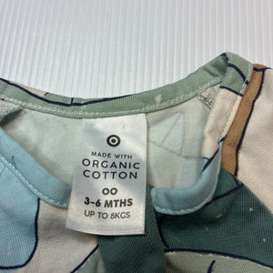 Boys Target, stretchy organic cotton blend zip romper, dinosaurs, EUC, size 00,  