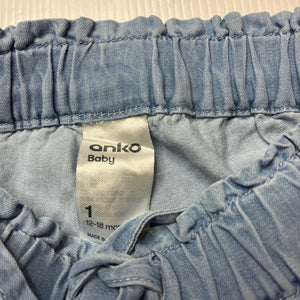 Girls Anko, lightweight chambray cotton shorts, elasticated, GUC, size 1,  
