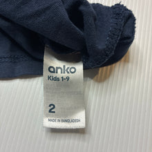 Load image into Gallery viewer, Boys Anko, navy cotton tee / top, tiger, GUC, size 2,  