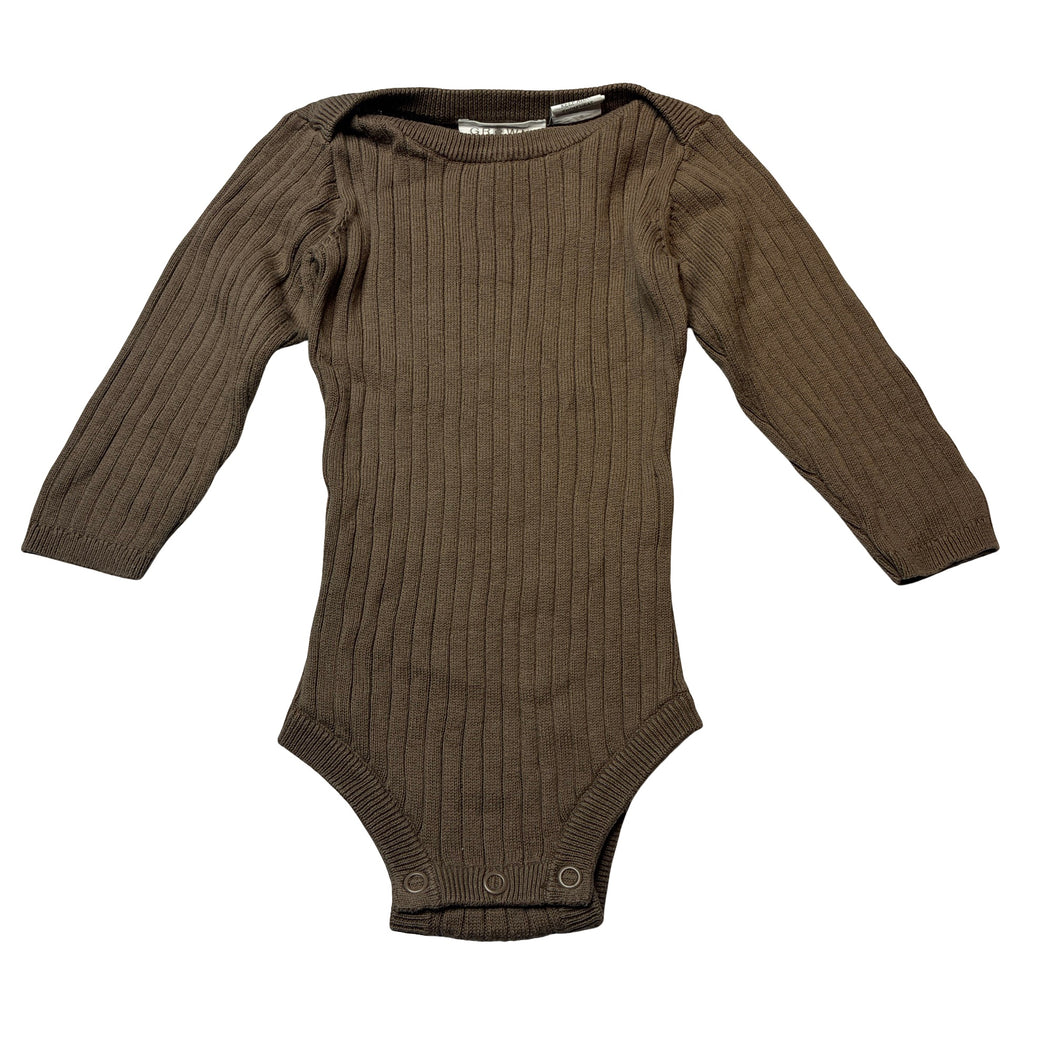 Unisex GROWN, ribbed knit organic cotton bodysuit / romper, GUC, size 0,  