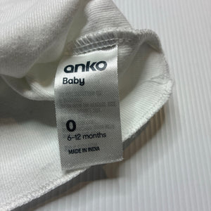 Unisex Anko, white cotton singlet top, GUC, size 0,  