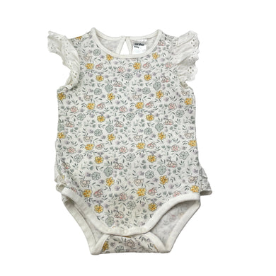 Girls Anko, broderie trim floral bodysuit / romper, FUC, size 0,  