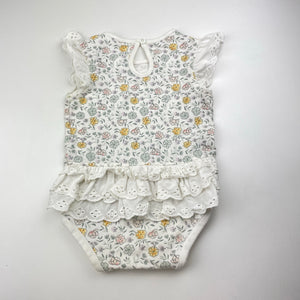Girls Anko, broderie trim floral bodysuit / romper, FUC, size 0,  