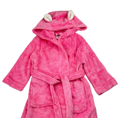 Girls Neon, pink fleece dressing gown / bath robe, GUC, size 2,  