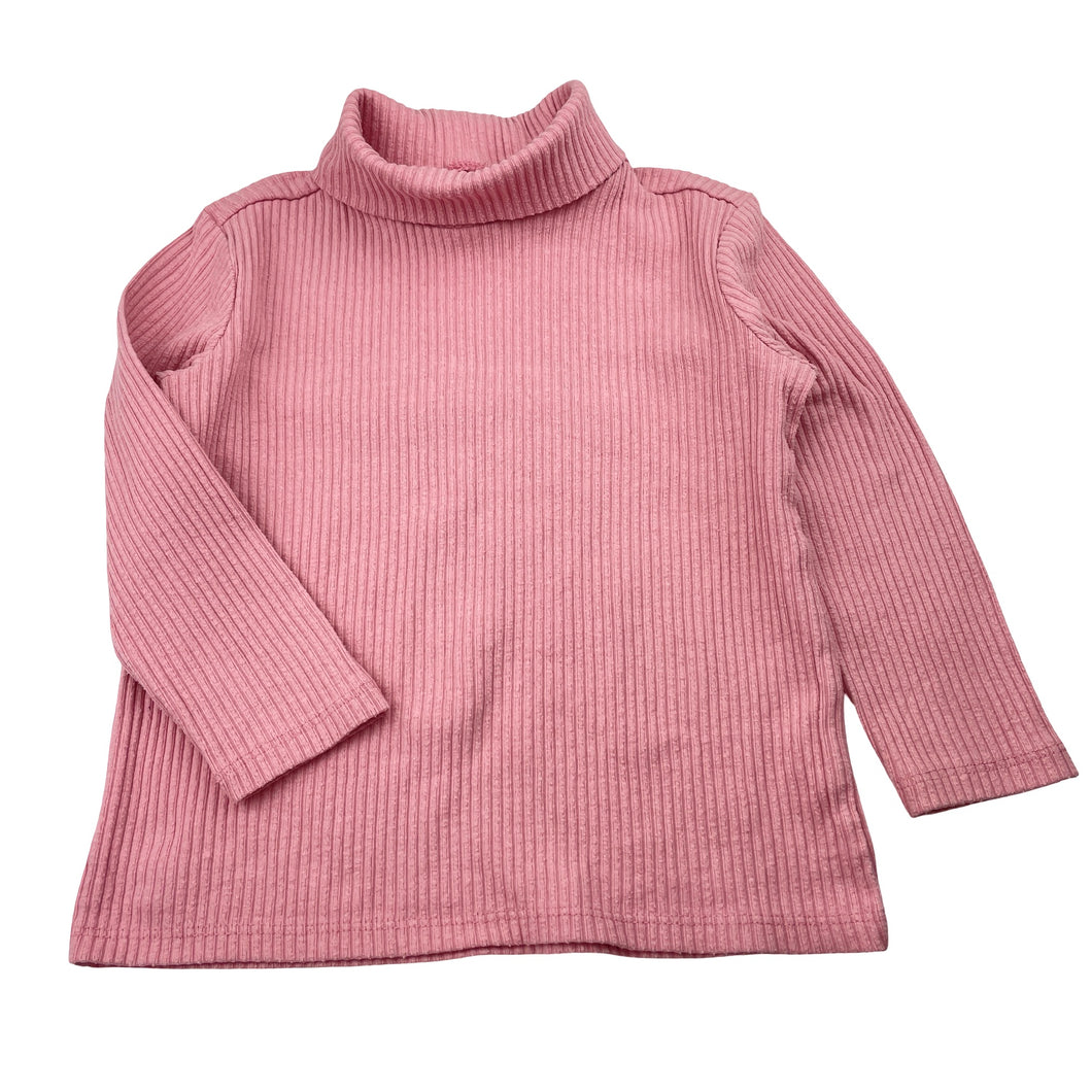 Girls Anko, pink ribbed skivvy / roll neck top, FUC, size 3,  