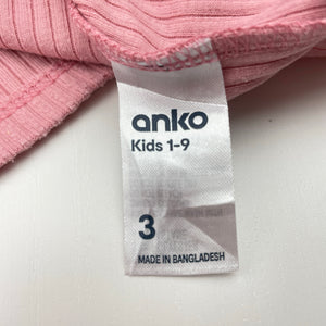 Girls Anko, pink ribbed skivvy / roll neck top, FUC, size 3,  