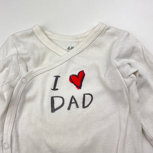 Unisex H&M, organic cotton bodysuit / romper, dad, FUC, size 00,  