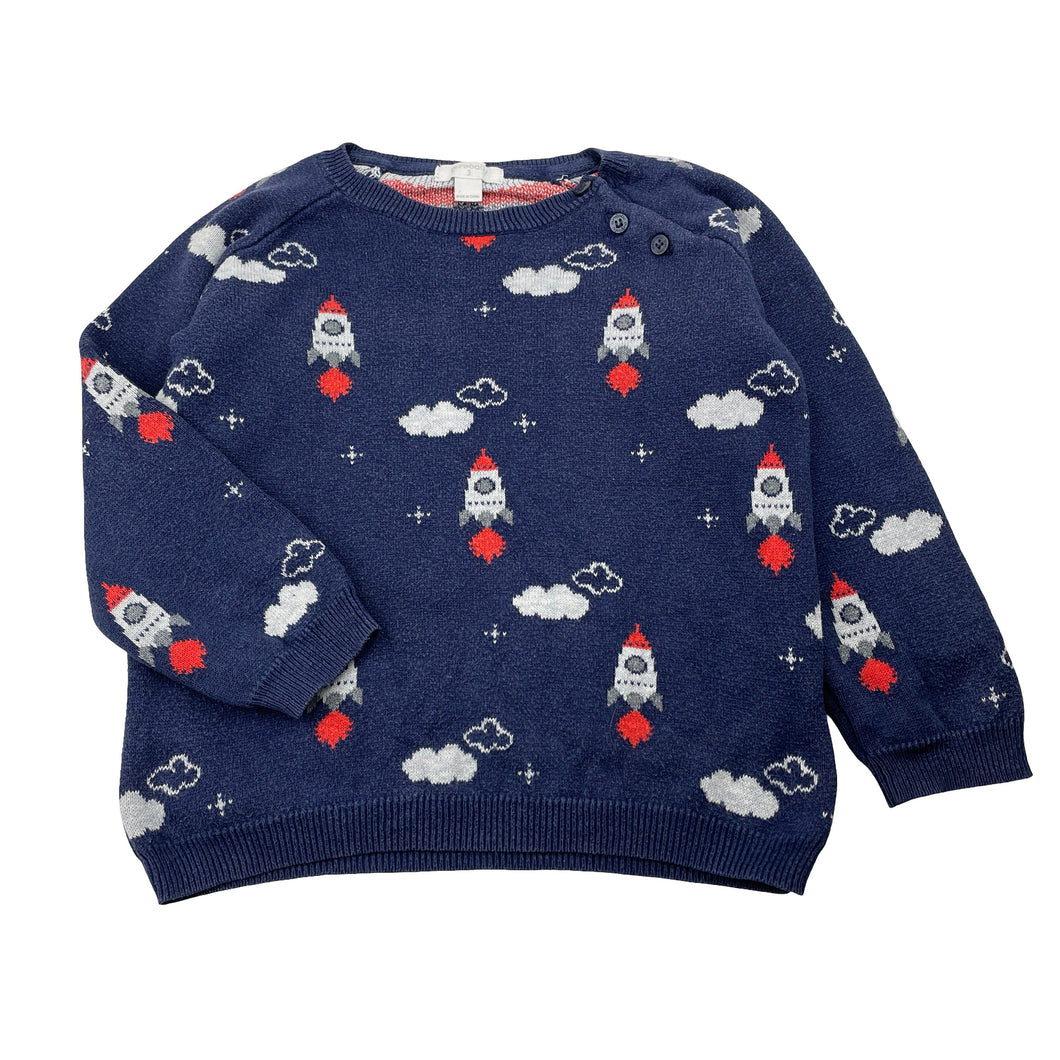 Boys purebaby, knitted organic cotton / wool sweater / jumper, wash fade & pilling, FUC, size 3,  