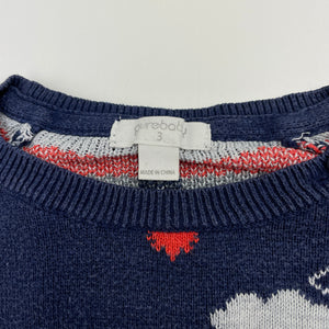 Boys purebaby, knitted organic cotton / wool sweater / jumper, wash fade & pilling, FUC, size 3,  