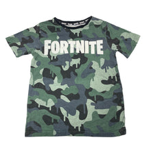 Load image into Gallery viewer, Boys FORTNITE, camo print cotton tee / top, wash fade, no size, armpit to armpit: 35cm, FUC, size 7-8,  