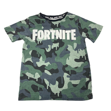 Boys FORTNITE, camo print cotton tee / top, wash fade, no size, armpit to armpit: 35cm, FUC, size 7-8,  