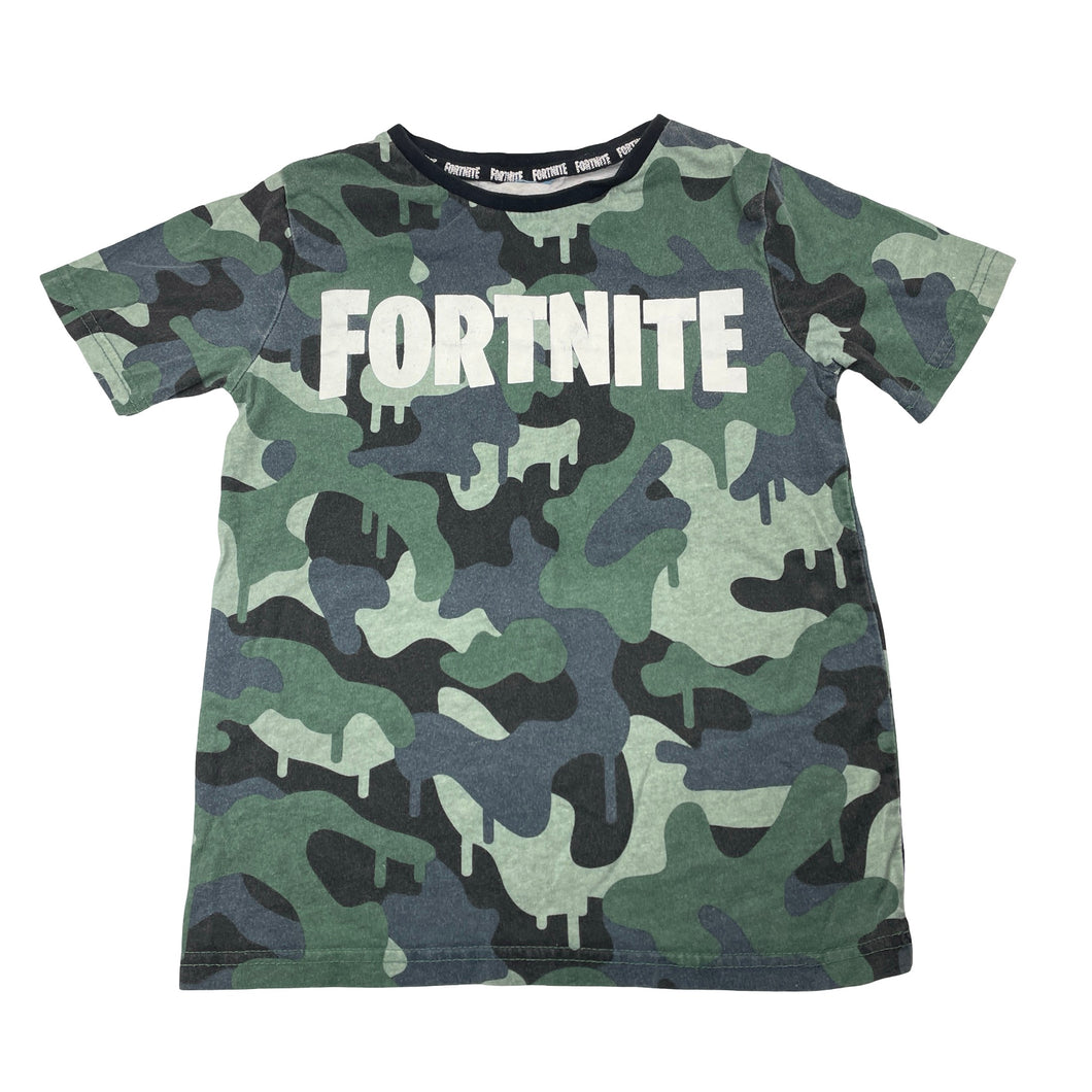 Boys FORTNITE, camo print cotton tee / top, wash fade, no size, armpit to armpit: 35cm, FUC, size 7-8,  