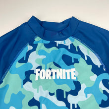 Load image into Gallery viewer, Boys FORTNITE, camo print short sleeve rashie / swim top, EUC, size 16,  