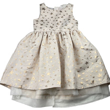 Load image into Gallery viewer, Girls H&amp;M, lined gold star party dress, light marks front skirt, FUC, size 5, L: 55cm